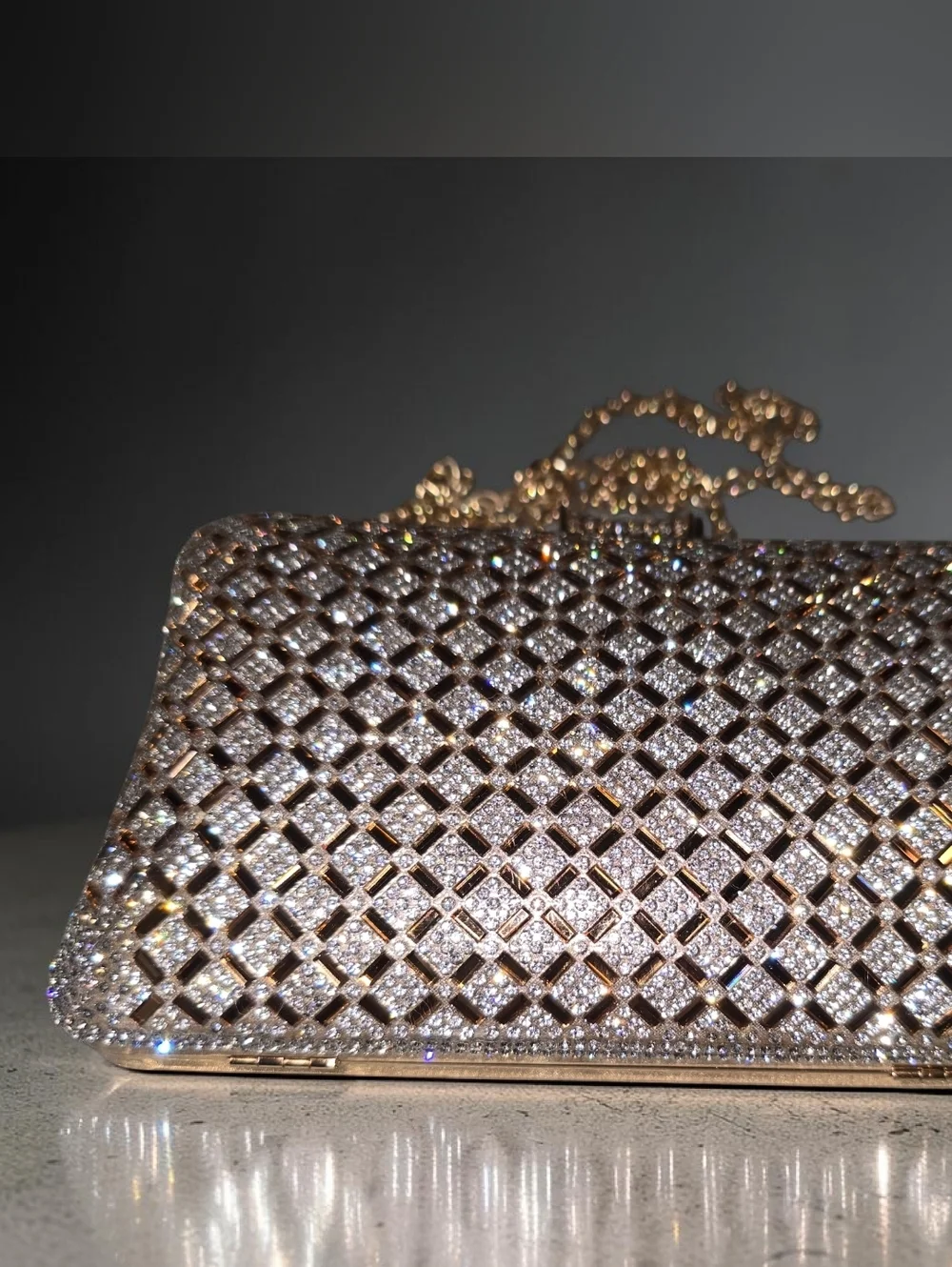 Vintage Rhinestone Crystal Evening Clutch Gold Chain Glam Cocktail Bag